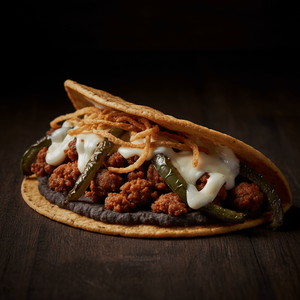 Chorizo taco with charred poblano and melted cheese