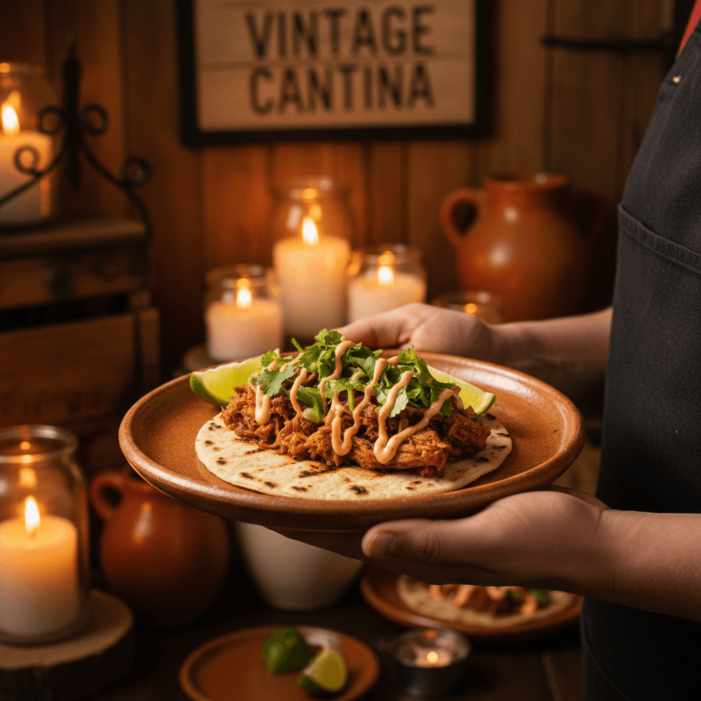 Artisanal signature taco being served at an event