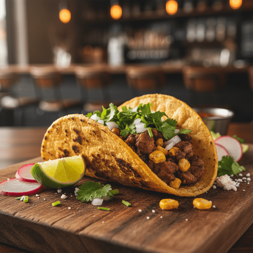 Artisanal taco with fresh cilantro and lime