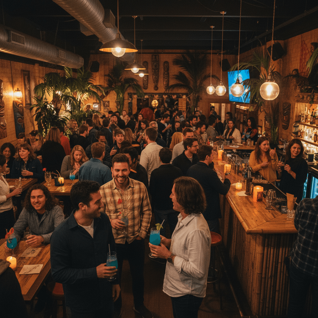 Community gathering and diverse group of people enjoying Vintage Cantina