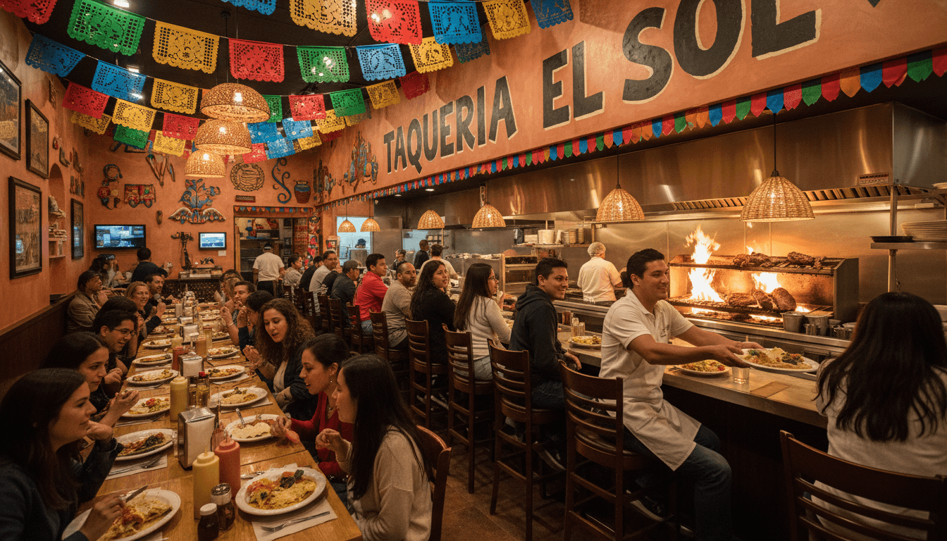 Vintage Cantina's warm, inviting bar interior with colorful drinks and Mexican décor