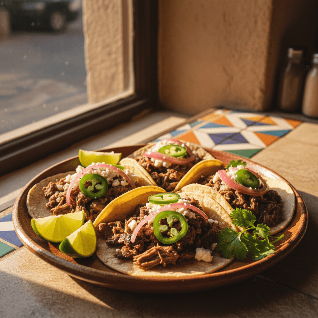Close-up of tacos served at Vintage Cantina event