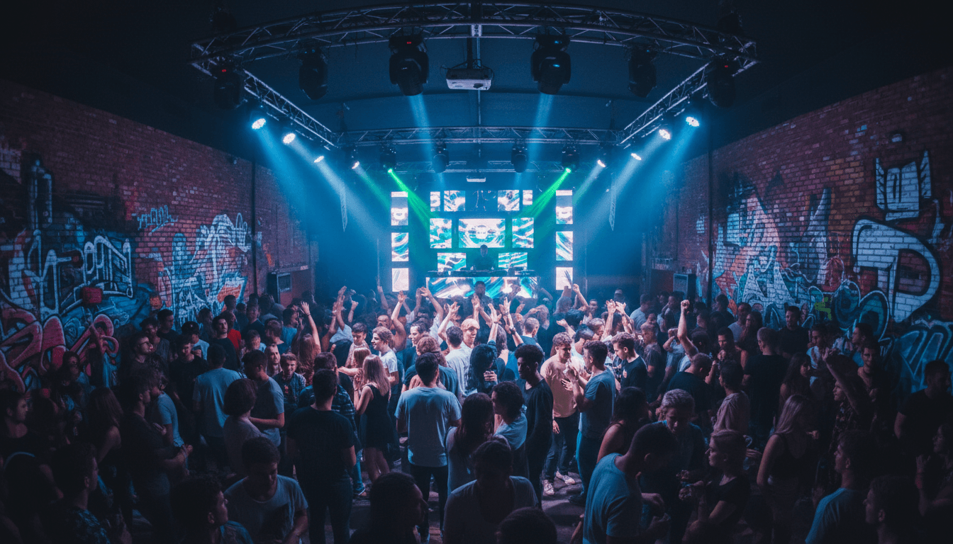 Dance floor energy during live music at Vintage Cantina