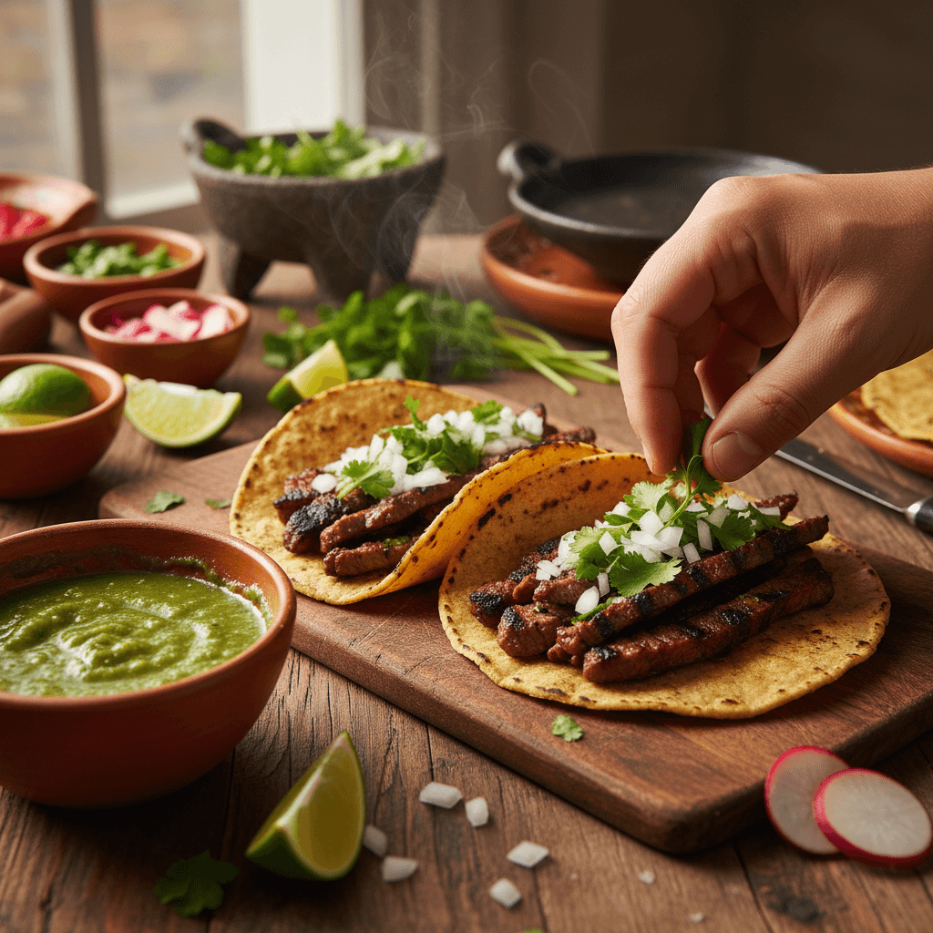 Chorizo verde taco with roasted poblano and queso fresco