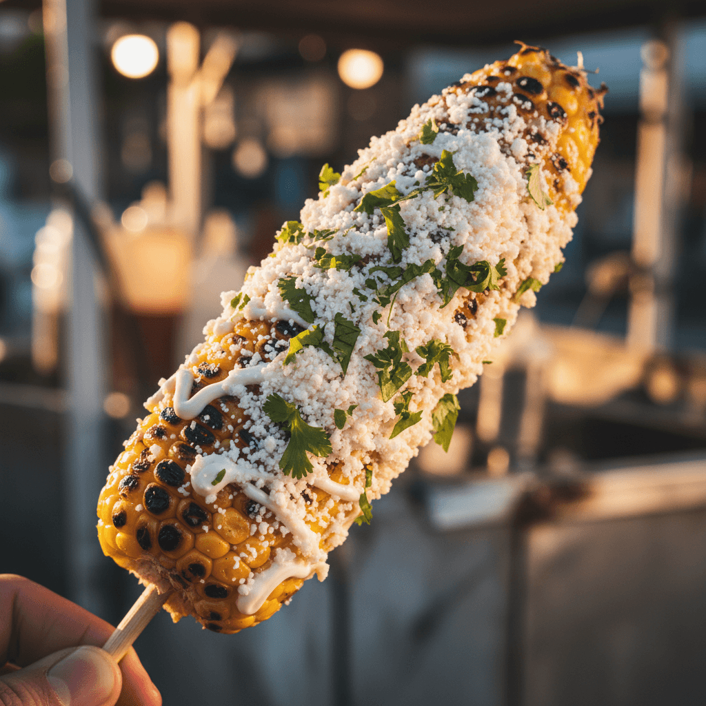 Elote esquites with corn kernels, cotija cheese, lime, chili powder, and mayo in a cup