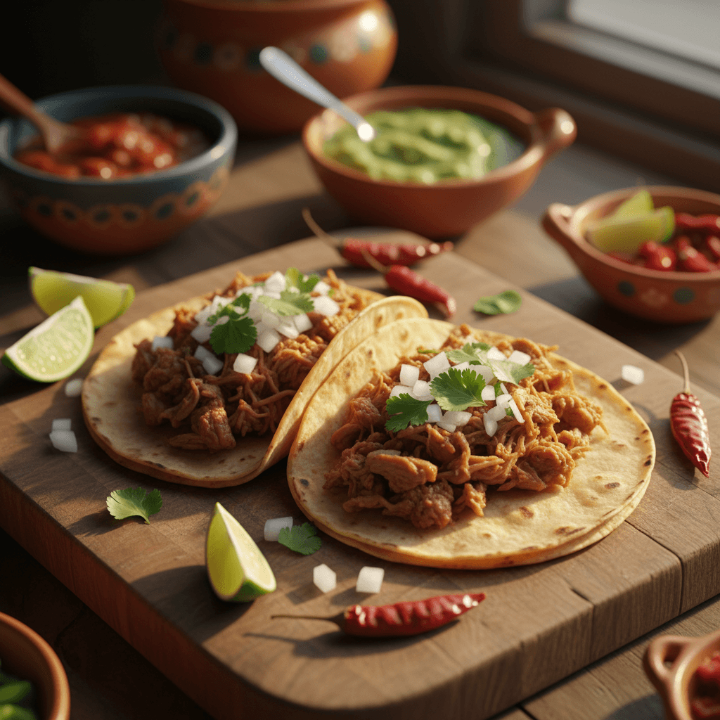 Carnitas street taco with pickled onions and lime crema