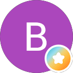 Purple circle with a white letter B and a small gradient star badge icon.